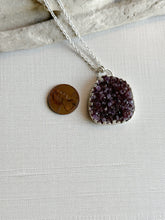 Load image into Gallery viewer, Raw Amethyst crystal druzy pendant necklace - celestial theme - sterling silver