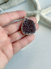 Load image into Gallery viewer, Raw Amethyst crystal druzy pendant necklace - celestial theme - sterling silver