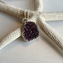 Load image into Gallery viewer, Raw Amethyst crystal druzy pendant necklace - celestial theme - sterling silver