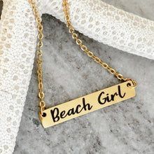 Load image into Gallery viewer, Engraved Beach Girl bar necklace - Gold Stainless steel - gift for her - horizontal bar