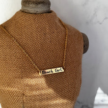 Load image into Gallery viewer, Engraved Beach Girl bar necklace - Gold Stainless steel - gift for her - horizontal bar