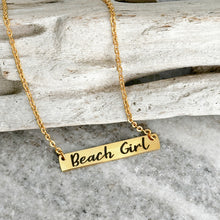 Load image into Gallery viewer, Engraved Beach Girl bar necklace - Gold Stainless steel - gift for her - horizontal bar