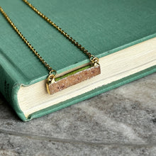 Load image into Gallery viewer, Peach druzy crystal bar necklace with gold stainless steel textured chain