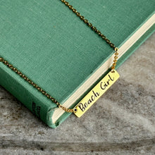 Load image into Gallery viewer, Engraved Beach Girl bar necklace - Gold Stainless steel - gift for her - horizontal bar