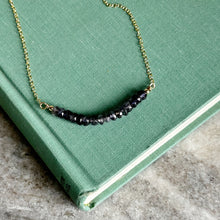 Load image into Gallery viewer, Iolite gemstone necklace - beaded bar necklace with 14k gold filled chain