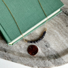 Load image into Gallery viewer, Iolite gemstone necklace - beaded bar necklace with 14k gold filled chain