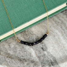 Load image into Gallery viewer, Iolite gemstone necklace - beaded bar necklace with 14k gold filled chain