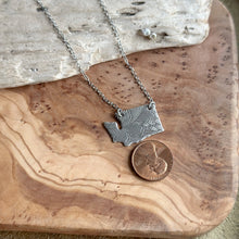 Load image into Gallery viewer, Washington State Necklace, Patterned Silverplate with stainless steel chain