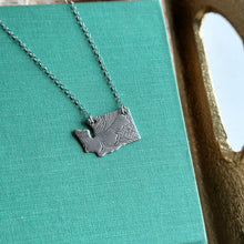 Load image into Gallery viewer, Washington State Necklace, Patterned Silverplate with stainless steel chain