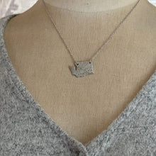 Load image into Gallery viewer, Washington State Necklace, Patterned Silverplate with stainless steel chain