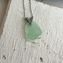 Load image into Gallery viewer, Mint Green Sea Glass necklace with Brass Triangle Bail and Stainless steel chain - Modern geometric jewelry