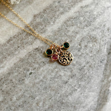 Load image into Gallery viewer, Bronze family tree necklace with 14k gold filled chain and Swarovski Crystal birthstones - Gift for Mom - Family Tree gift, gift for grandma
