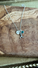 Load image into Gallery viewer, 13.1 Half Marathon Sterling Silver Necklace, Runner Girl Charm, Distance number disc, Crystal Birthstone, Run Commemorative Gift