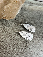 Load image into Gallery viewer, Sterling silver Celestial Spear Shaped Earrings - Moons and Stars Dangle Earrings