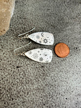 Load image into Gallery viewer, Sterling silver Celestial Spear Shaped Earrings - Moons and Stars Dangle Earrings