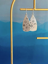 Load image into Gallery viewer, Sterling silver Celestial Spear Shaped Earrings - Moons and Stars Dangle Earrings