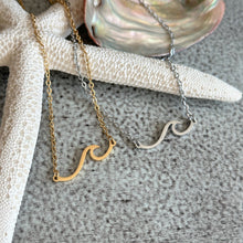 Load image into Gallery viewer, Stainless steel Wave Necklace - wave pendant - sideways horizontal necklace - Beach Jewelry - Ocean necklace - gift for her - gold or silver