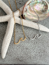 Load image into Gallery viewer, Stainless steel Wave Necklace - wave pendant - sideways horizontal necklace - Beach Jewelry - Ocean necklace - gift for her - gold or silver
