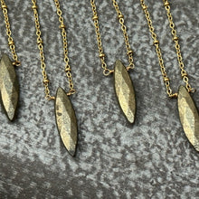 Load image into Gallery viewer, Pyrite Gemstone necklace with gold stainless steel satellite chain