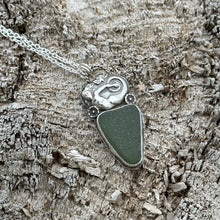 Load image into Gallery viewer, Sterling Silver Mermaid with Green Sea Glass pendant necklace