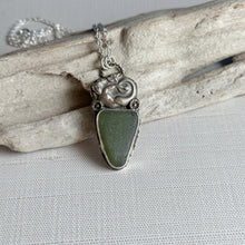 Load image into Gallery viewer, Sterling Silver Mermaid with Green Sea Glass pendant necklace