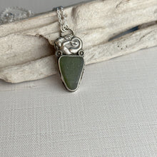 Load image into Gallery viewer, Sterling Silver Mermaid with Green Sea Glass pendant necklace