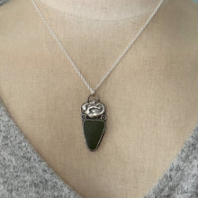 Load image into Gallery viewer, Sterling Silver Mermaid with Green Sea Glass pendant necklace