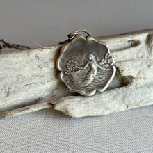 Load image into Gallery viewer, Fine Silver Mermaid holding laurel wreath pendant necklace