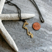 Load image into Gallery viewer, Whidbey Island Outline Necklace - Washington State Rustic Bronze with brass chain