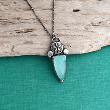 Load image into Gallery viewer, Sterling Silver Sand Dollar Necklace with Aqua Chalcedony, Ocean Inspired Gemstone Pendant, Coastal Beach Jewelry
