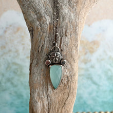 Load image into Gallery viewer, Sterling Silver Sand Dollar Necklace with Aqua Chalcedony, Ocean Inspired Gemstone Pendant, Coastal Beach Jewelry