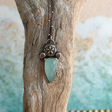 Load image into Gallery viewer, Sterling Silver Sand Dollar Necklace with Aqua Chalcedony, Ocean Inspired Gemstone Pendant, Coastal Beach Jewelry