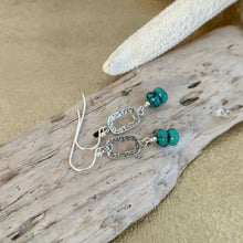 Load image into Gallery viewer, Genuine Turquoise Earrings - Sterling silver hammered rectangle dangle gemstone earrings