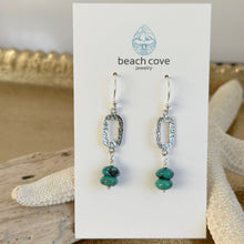 Load image into Gallery viewer, Genuine Turquoise Earrings - Sterling silver hammered rectangle dangle gemstone earrings