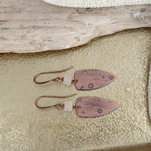 Load image into Gallery viewer, Copper celestial dangle earrings with pale lavender white Czech glass beads