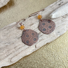 Load image into Gallery viewer, Copper Sunflower earrings with golden yellow Czech glass beads