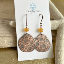 Load image into Gallery viewer, Copper Sunflower earrings with golden yellow Czech glass beads