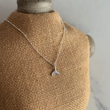 Load image into Gallery viewer, Tiny sterling silver CZ whale tail necklace