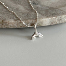 Load image into Gallery viewer, Tiny sterling silver CZ whale tail necklace