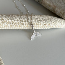 Load image into Gallery viewer, Tiny sterling silver CZ whale tail necklace