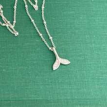Load image into Gallery viewer, Tiny sterling silver CZ whale tail necklace