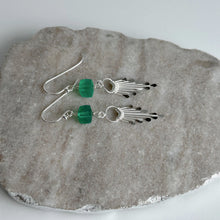 Load image into Gallery viewer, Green Onyx and Sterling Silver Tassel Dangle Earrings