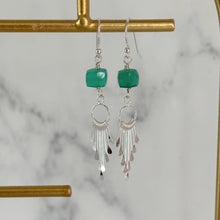 Load image into Gallery viewer, Green Onyx and Sterling Silver Tassel Dangle Earrings
