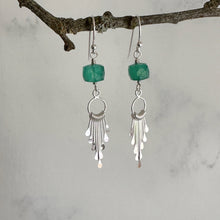 Load image into Gallery viewer, Green Onyx and Sterling Silver Tassel Dangle Earrings
