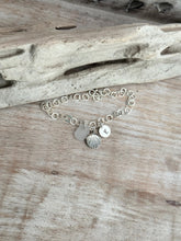Load image into Gallery viewer, Sterling Silver Seashell Charm Bracelet - Genuine Sea Glass - Personalized with Hand Stamped Initial Charm - Large Link Sterling Chain
