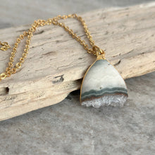 Load image into Gallery viewer, Amethyst druzy pendant necklace with gold stainless steel textured chain