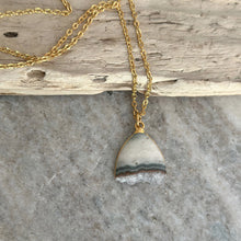 Load image into Gallery viewer, Amethyst druzy pendant necklace with gold stainless steel textured chain