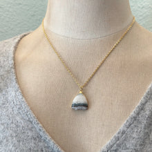 Load image into Gallery viewer, Amethyst druzy pendant necklace with gold stainless steel textured chain