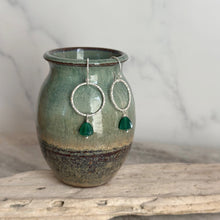 Load image into Gallery viewer, Green Onyx Earrings - Sterling silver Circle earrings with Green onyx trillion gemstone