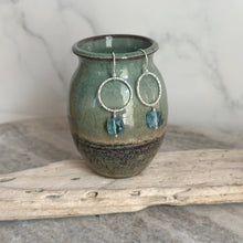 Load image into Gallery viewer, Blue Topaz Colored Quartz Crystal Earrings - Sterling silver Circle earrings with Quartz crystal squares